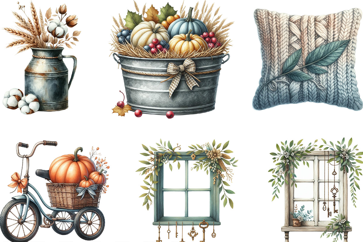 Vintage Fall Decorations Clipart, an Illustration by Designking (Photo 3 of 4)