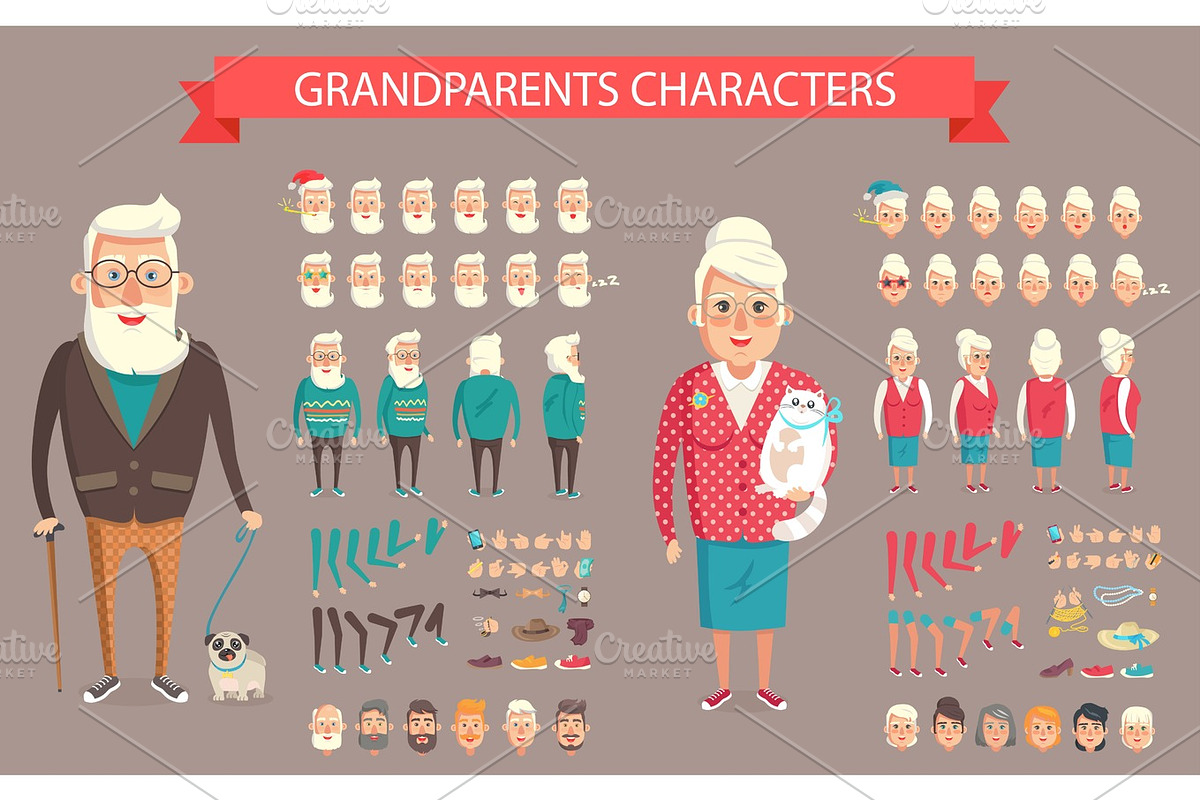 Grandparents Constructor Vector Illustration., a Person Illustration by robuart