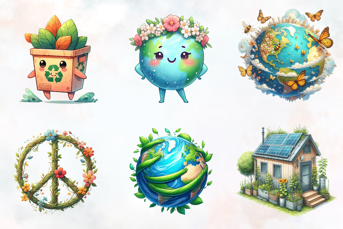 Earth Day Watercolor Cliparts, an Illustration by RobertsArt (Photo 2 of 7)