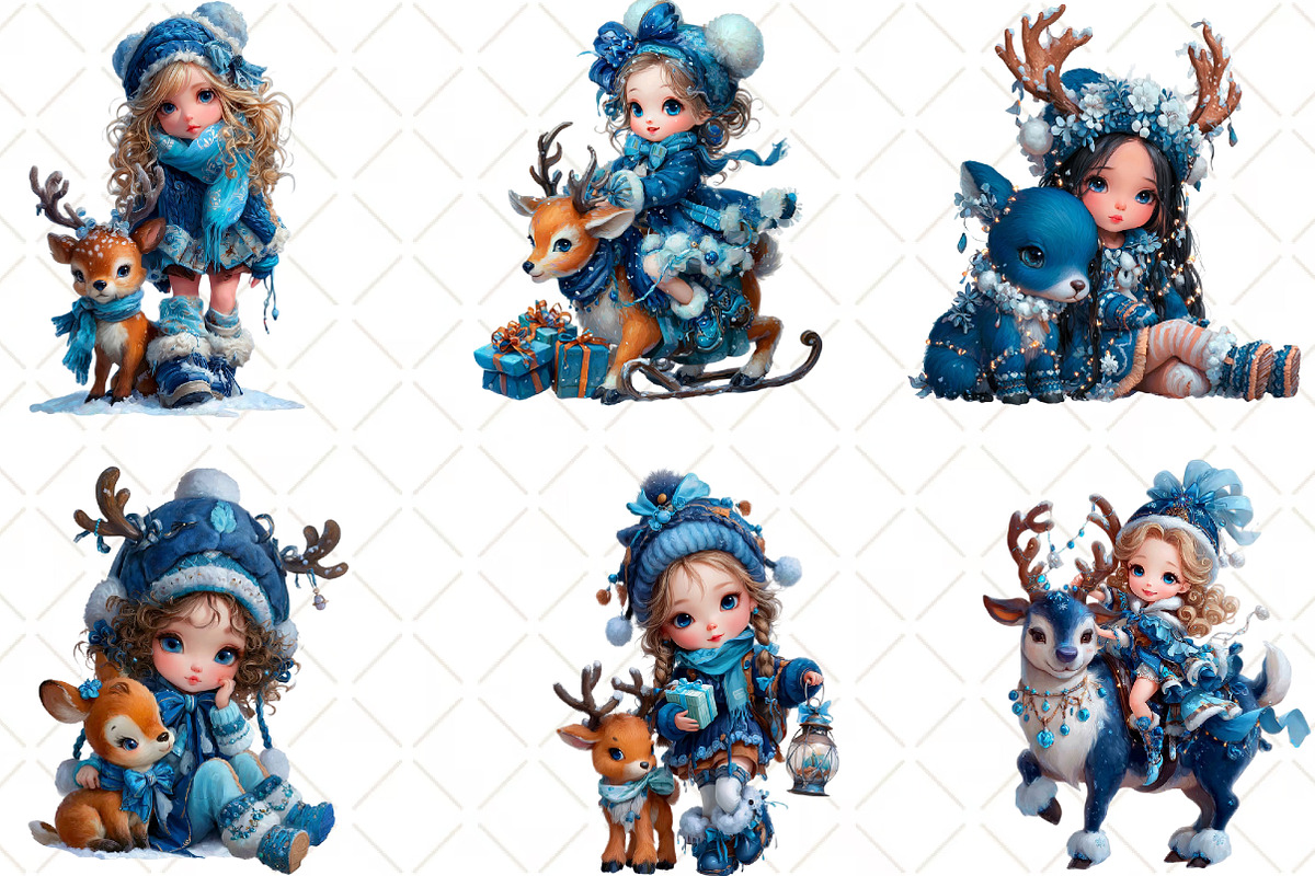 Winter Girl And Reindeer Clipart, an Illustration by Black Bird Studio (Photo 2 of 6)