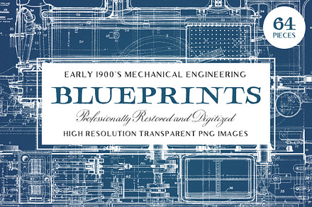 64 Vintage Mechanical Blueprints, a Wallpaper Graphic by Century Library
