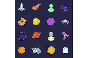 Space Icons Set Vector Sticker