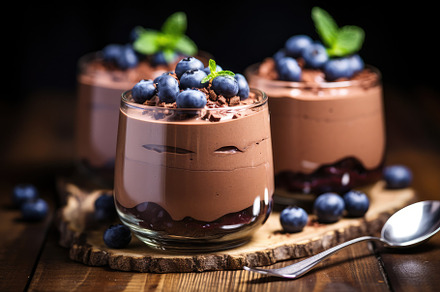 Chocolate mousse with blueberries an, a Photo by Iftikhar Alam