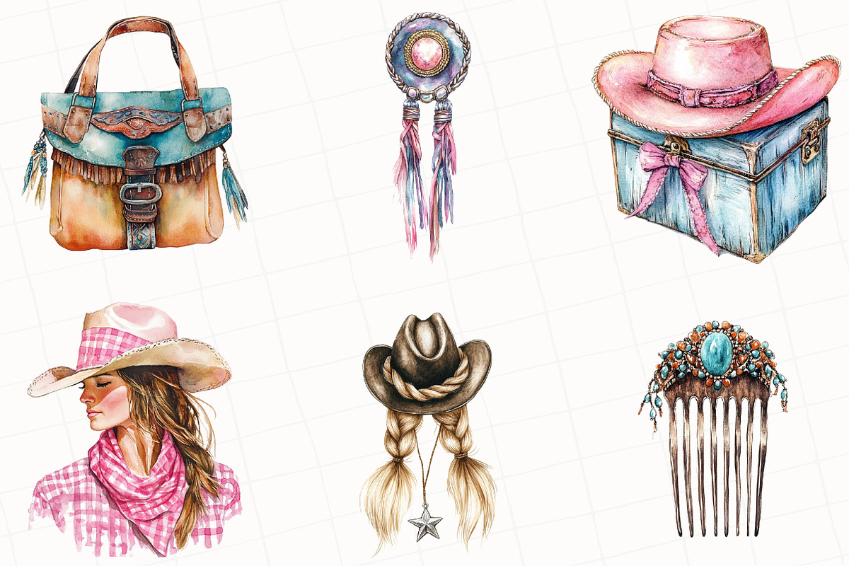 Watercolor Coquette Cowgirl Clipart, an Illustration by OK Design (Photo 3 of 5)