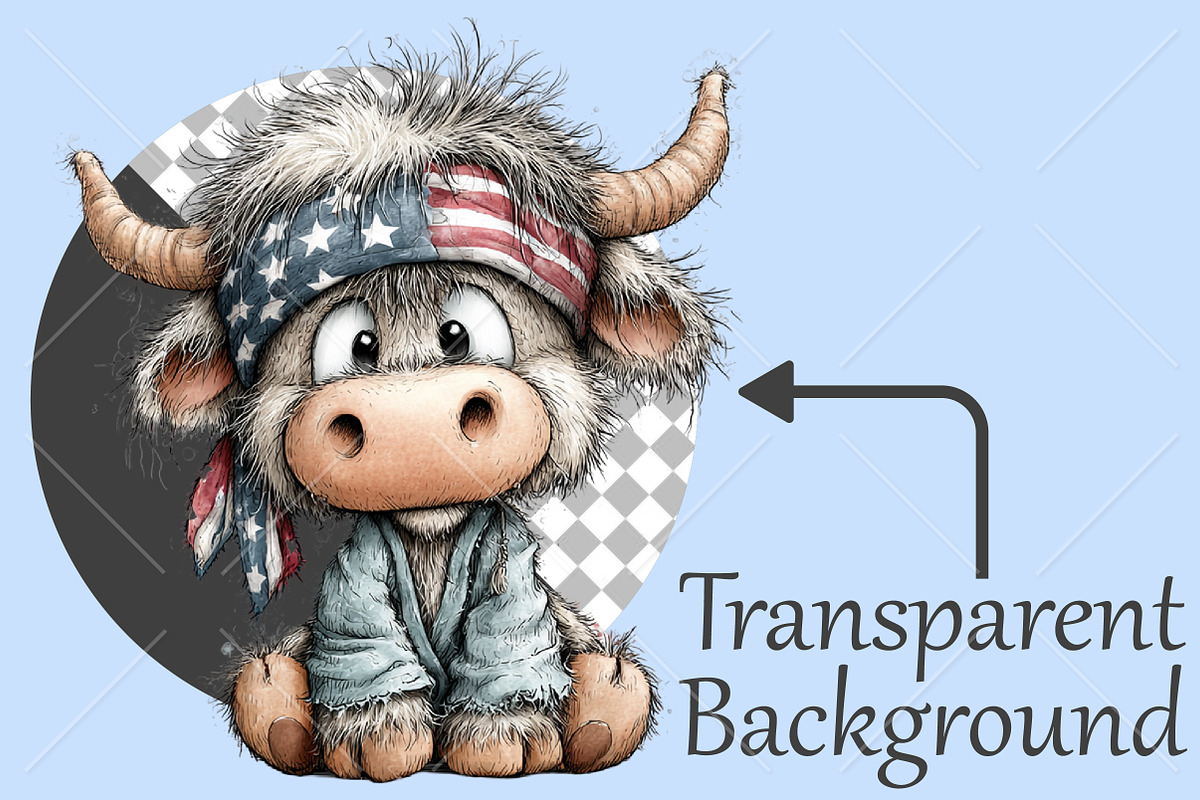 Whimsical 4th of July Highland Cow, a Seasonal Illustration by Canvas Craft (Photo 2 of 10)