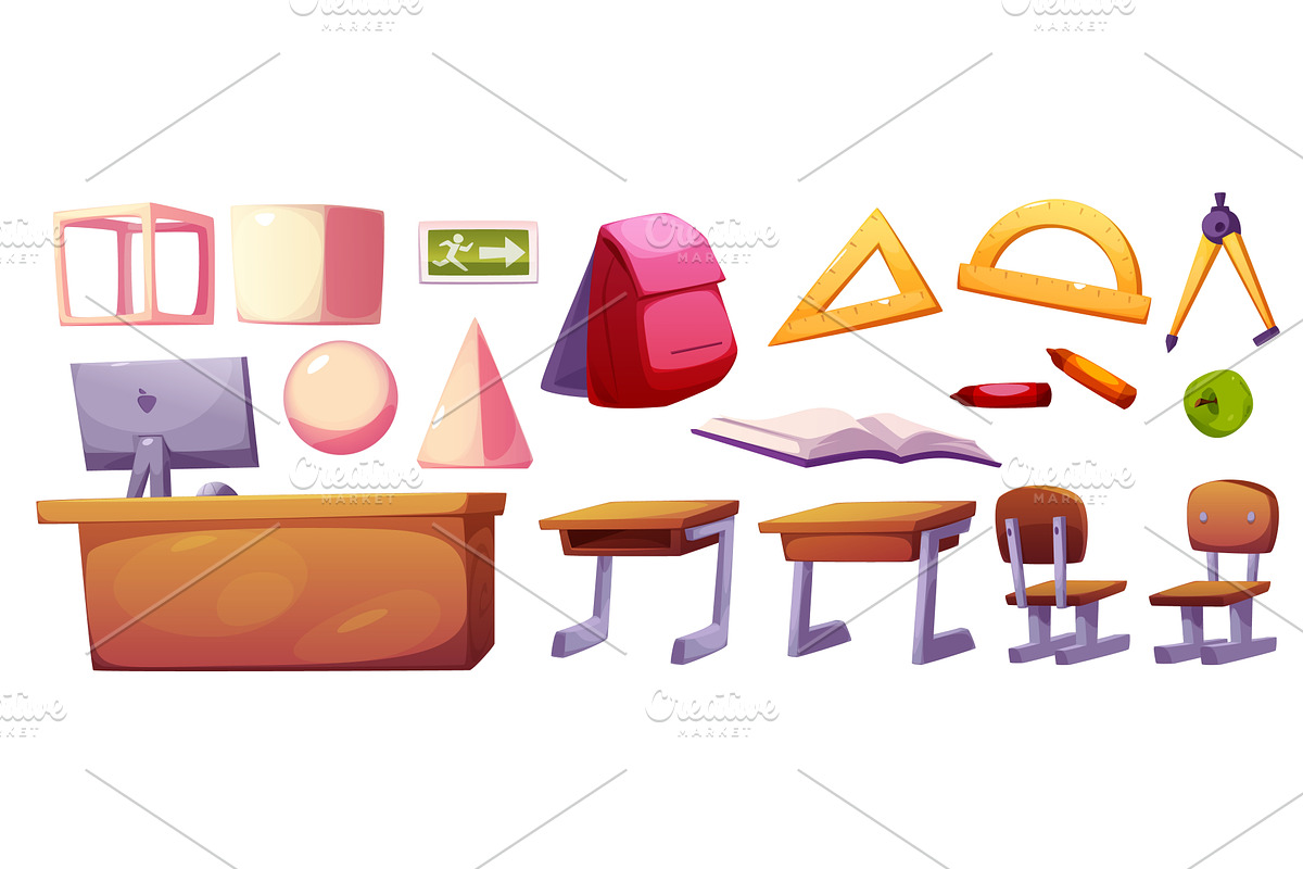 School classroom interior elements, an Object Illustration by art PVP - market