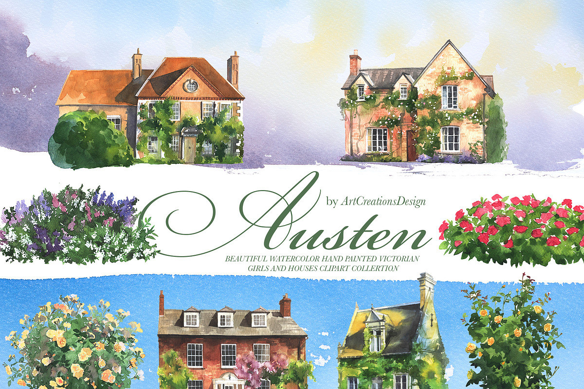 Watercolor Austen Clipart Set, a Person Illustration by ArtCreationsDesign (Photo 2 of 22)