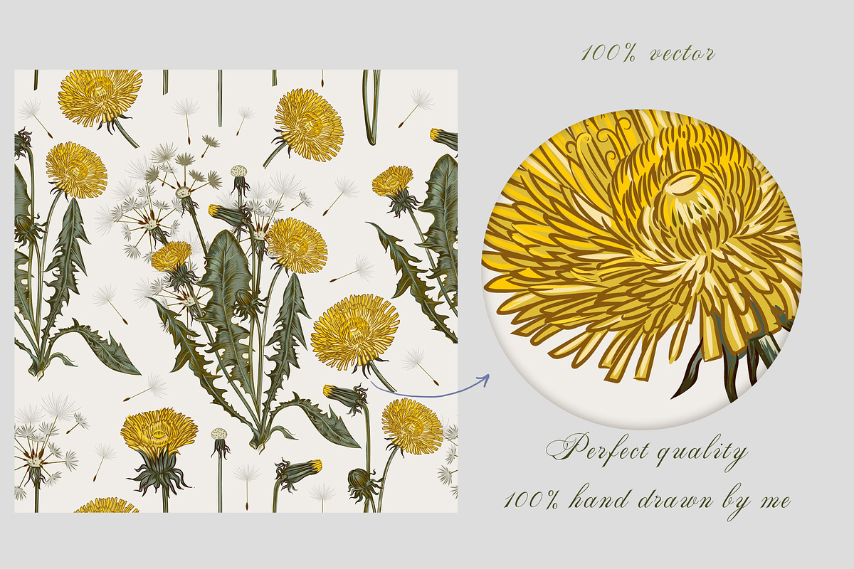 Dandelion wildflowers patterns set, a Seasonal Illustration by FleurArt (Photo 3 of 11)