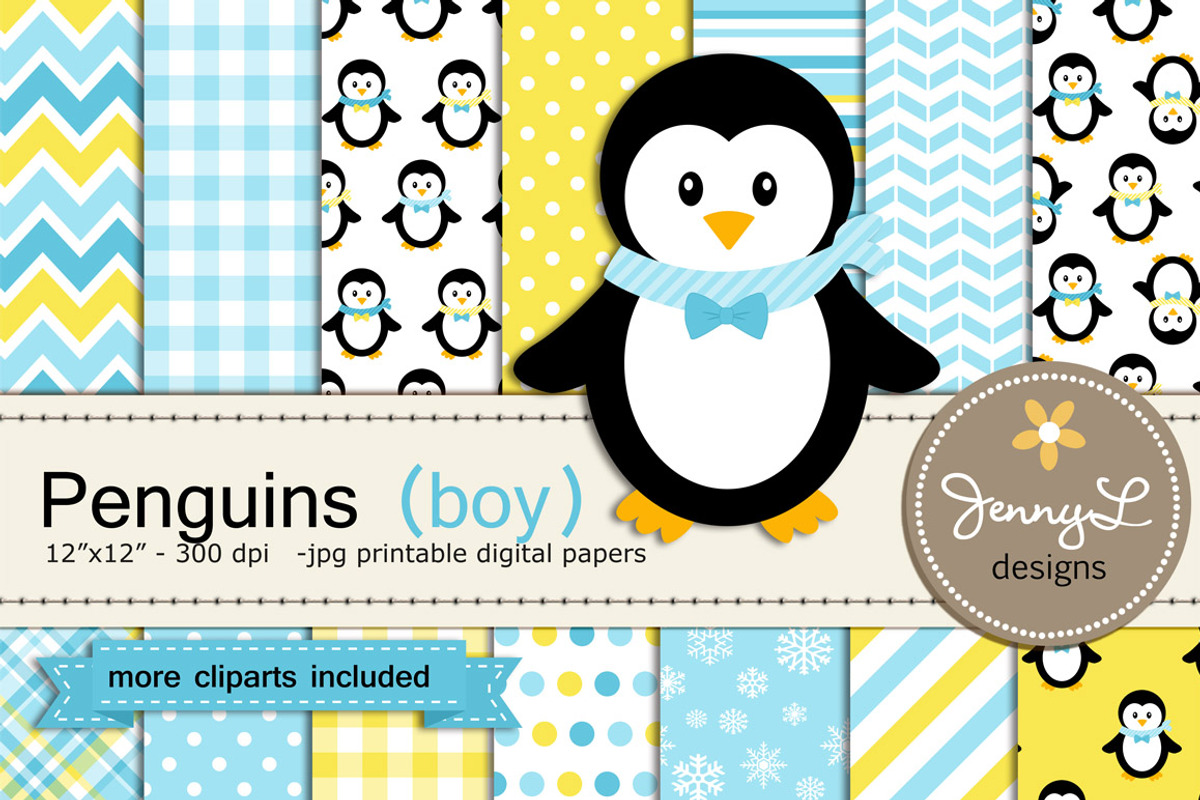 Penguin Boy Digital Papers & Clipart, a Pattern Graphic by JennyL Designs (Photo 1 of 4)