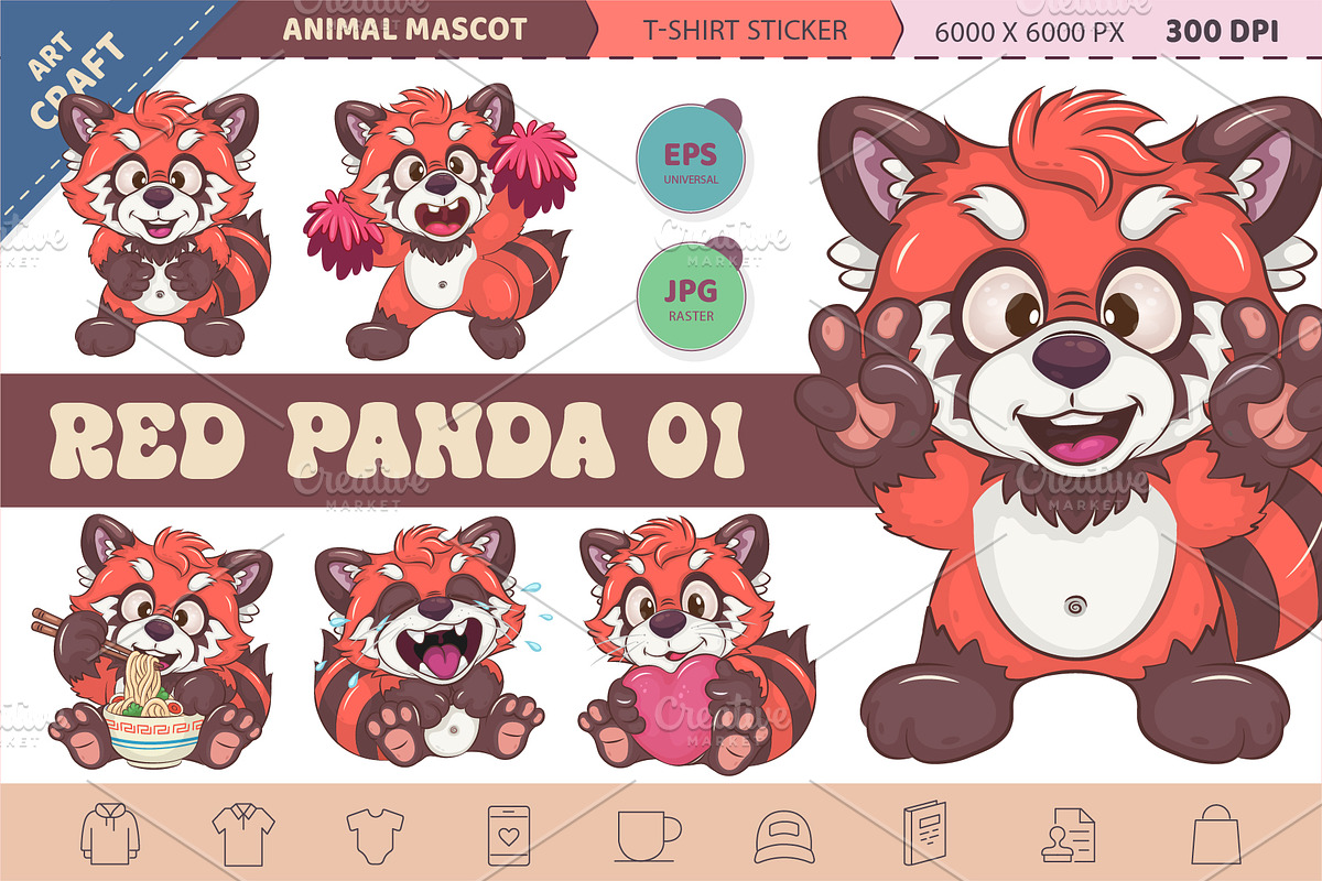 Set of Red Pandas 01. Animal Art., an Animal Illustration by KENO Mascots (Photo 1 of 4)