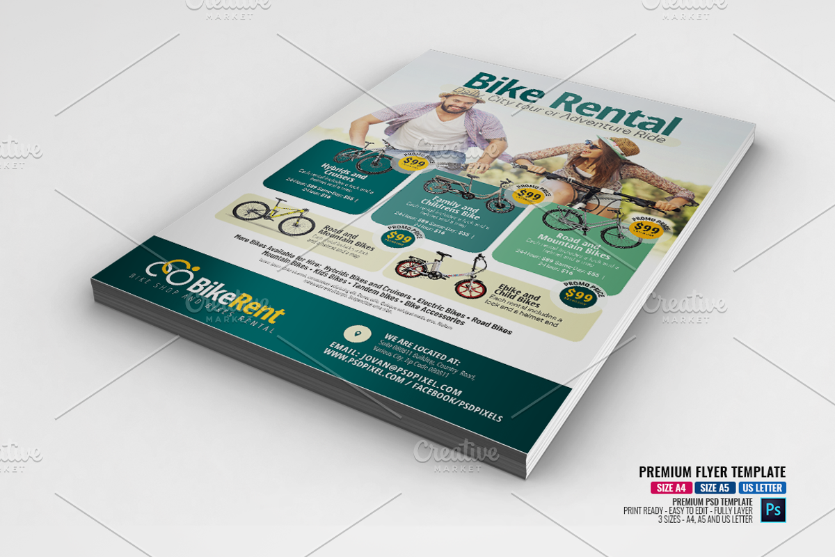 Bicycle Rentals Flyer, a Flyer Template by PSDPixel (Photo 2 of 5)