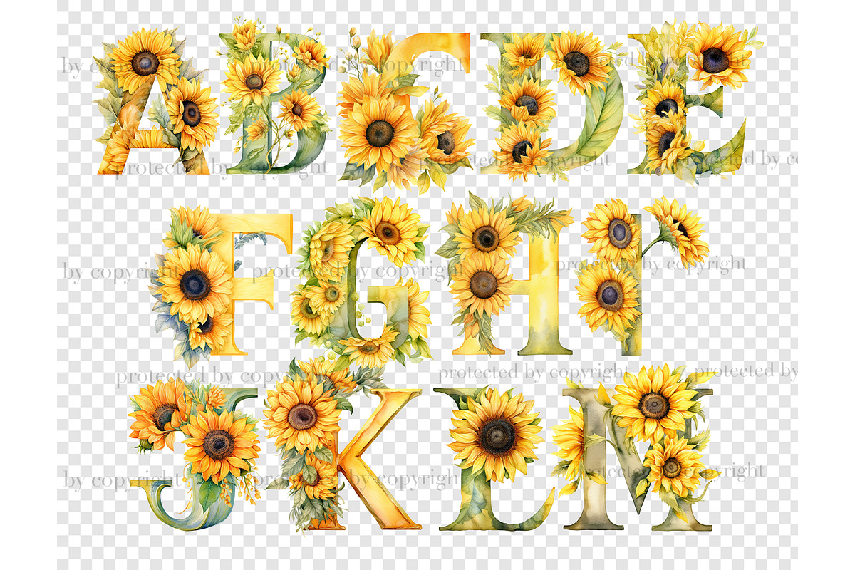 Sunflowers Alphabet | Yellow Letter, a Seasonal Illustration by GlamArtZhanna (Photo 4 of 5)
