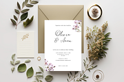 Floral Minimal Wedding Invite Card, an Invitation Template by TheSimplySereneShop (Thumbnail 1 of 6)
