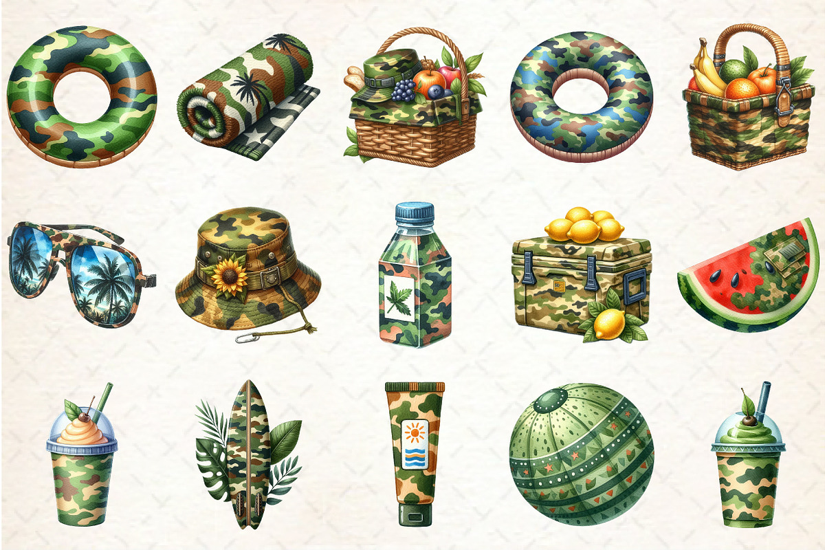Camouflage Summer Elements Clipart, an Illustration by Rose Art (Photo 3 of 8)