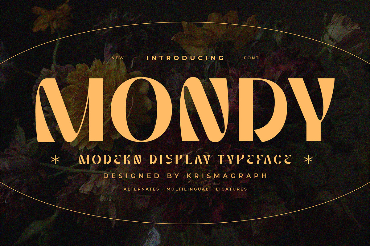 Mondy – Modern Display Typeface, a Sans Serif Font by Krismagraph (Photo 1 of 10)