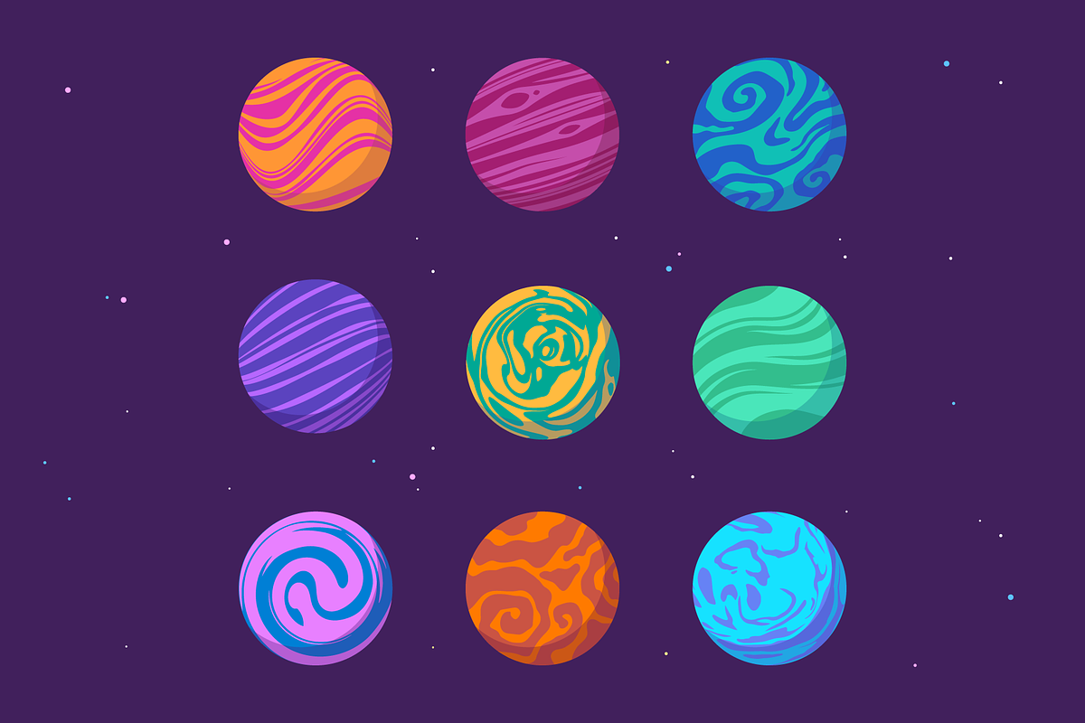 Set of cartoon planet illustrations, an Illustration by Cmeree