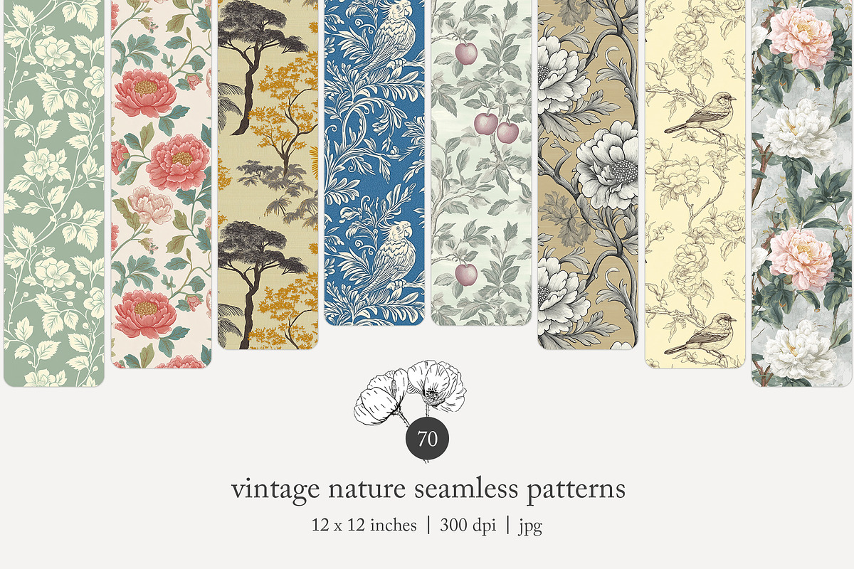 70 vintage nature seamless pattern, a Pattern Graphic by Poppy Lane Studio (Photo 1 of 10)