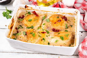 Marry me chicken, baked chicken legs with creamy tomato aromatic, a Food & Drink Photo by Rimma