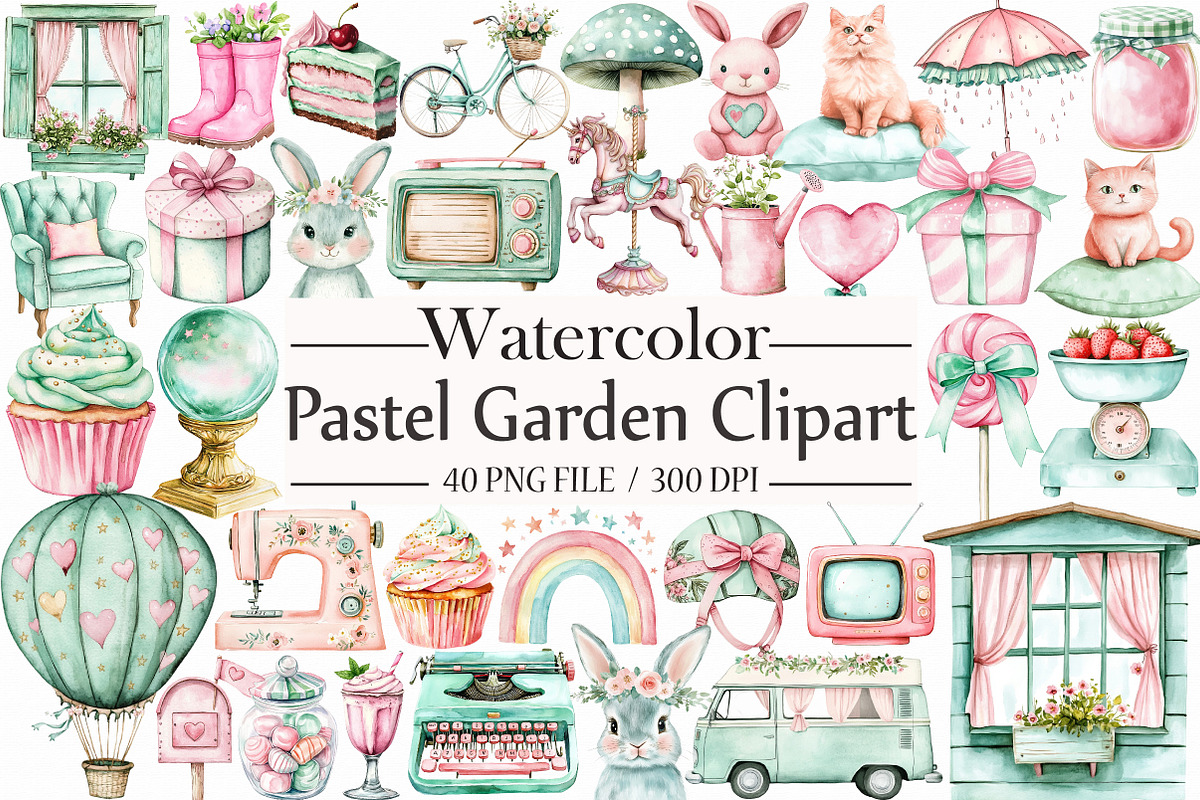 Watercolor Pastel Garden Clipart, a Graphic by Libby Wishes (Photo 1 of 7)
