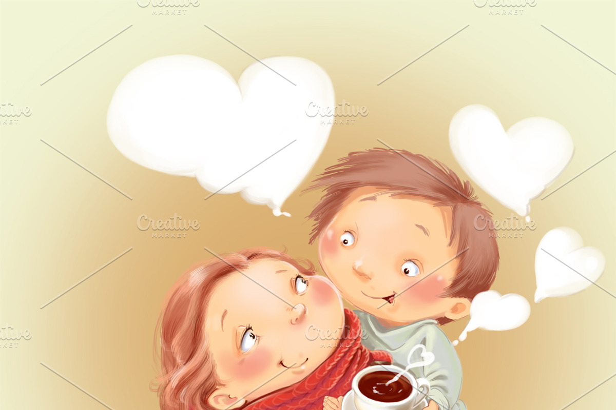 Lovers man and woman drinking tea, an Illustration by Adamskyistudio