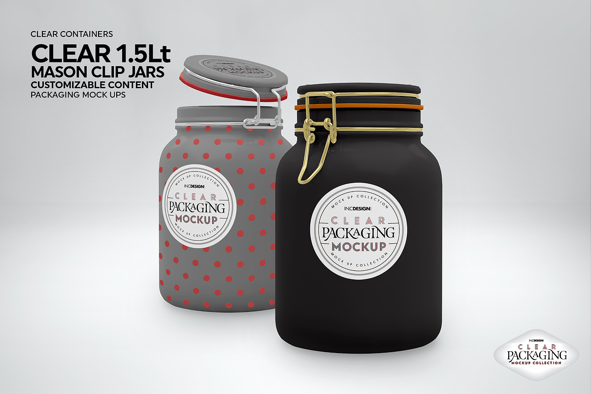 Clear Mason 1.5Liter Clip Jar Mockup, a Cups & Container Mockup by INCDesign (Photo 5 of 8)