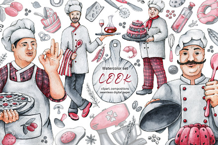 Chef cook, clipart, digital paper