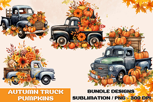Watercolor Vintage Truck Pumpkins