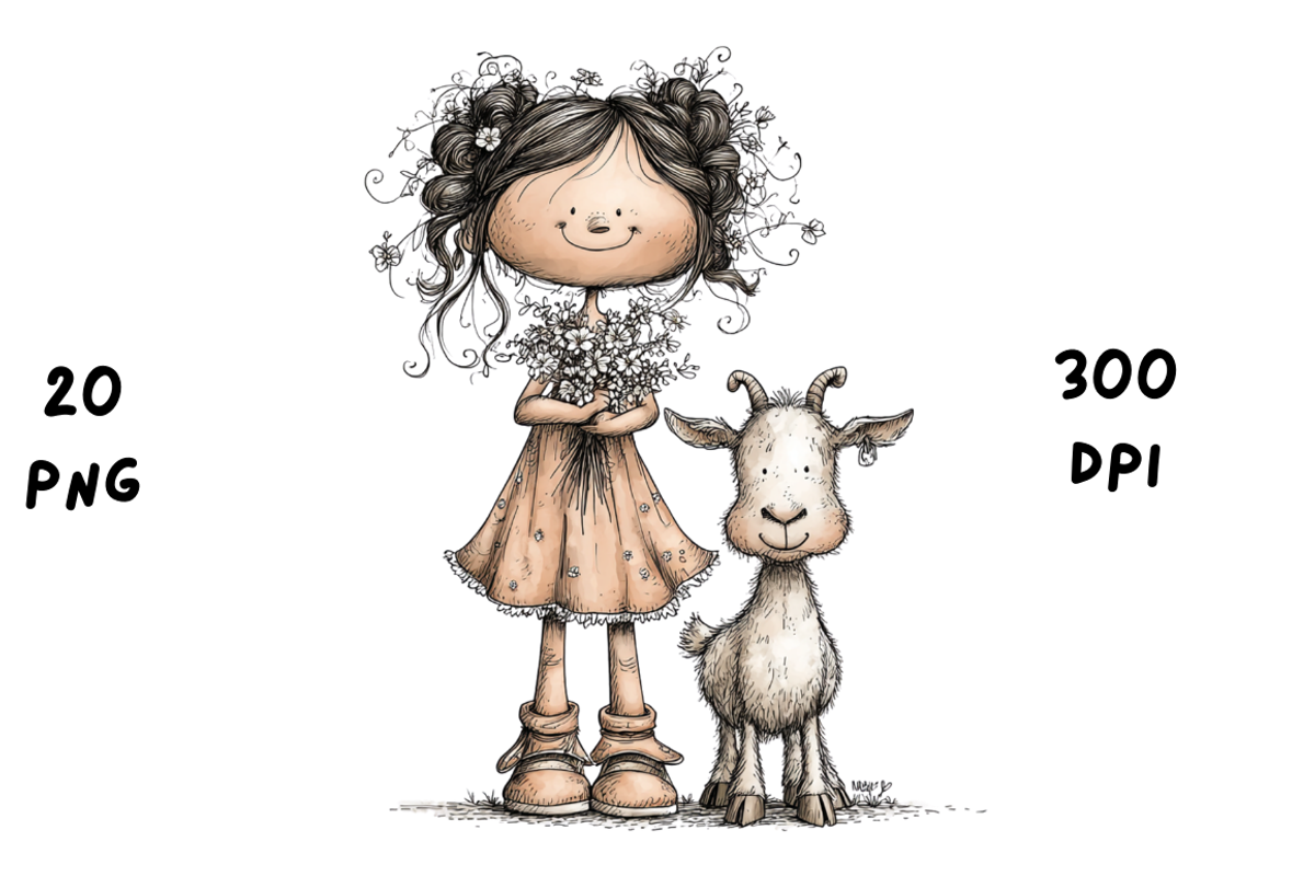 Whimsical Floral Girl and Baby Goat, an Animal Illustration by GiraffeCreative (Photo 16 of 20)