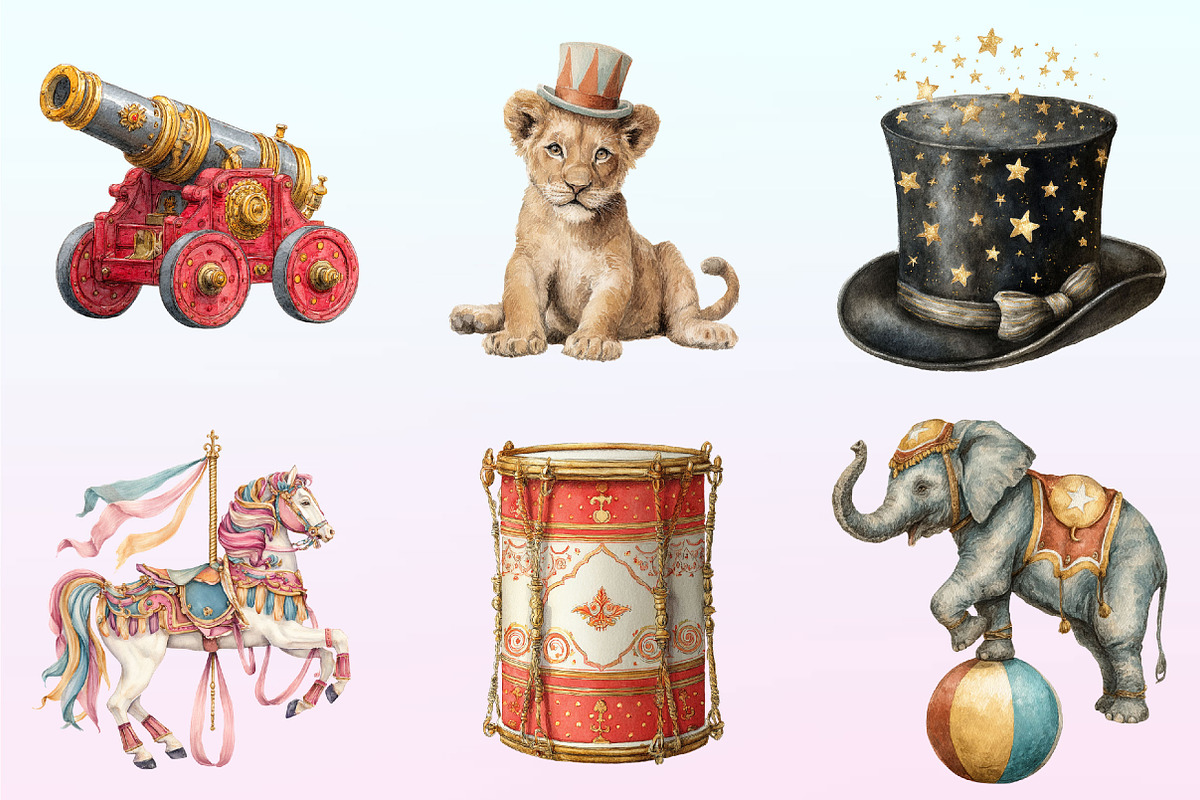 Vintage Watercolor Cute Circus Party, a Graphic by CitraGraphics (Photo 3 of 4)