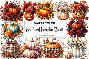 Fall Floral Pumpkin Clipart, an Illustration by DreamArtGraphic