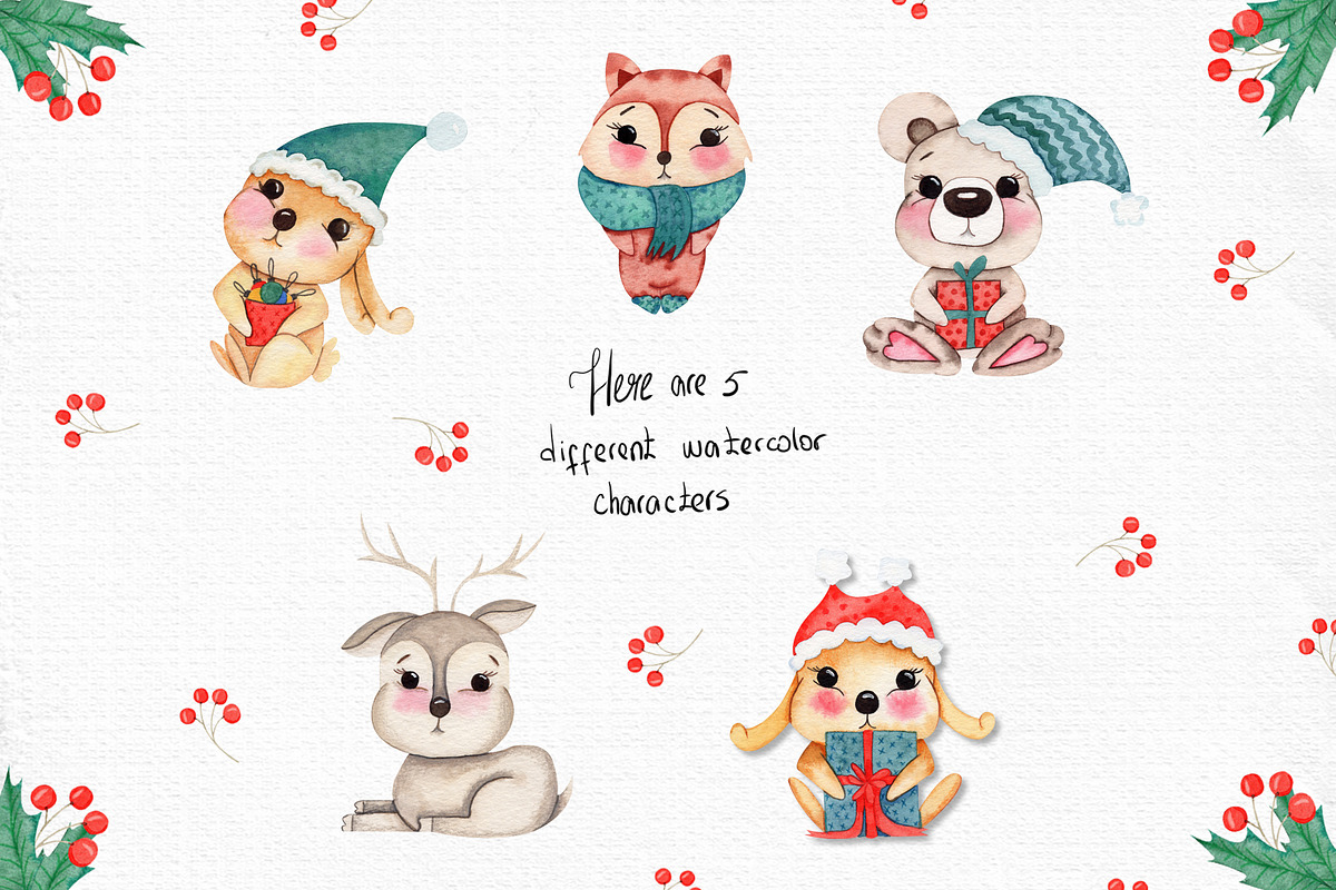 Watercolor Winter Friends, a Decorative Illustration by TanataDesign (Photo 2 of 10)