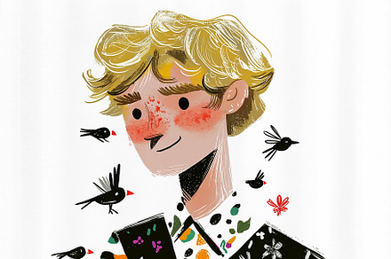 Cheerful young man with curly hair, a Person Illustration by Sybillla