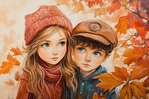 Autumn romance with a girl and boy, a Photo by Pavel_design