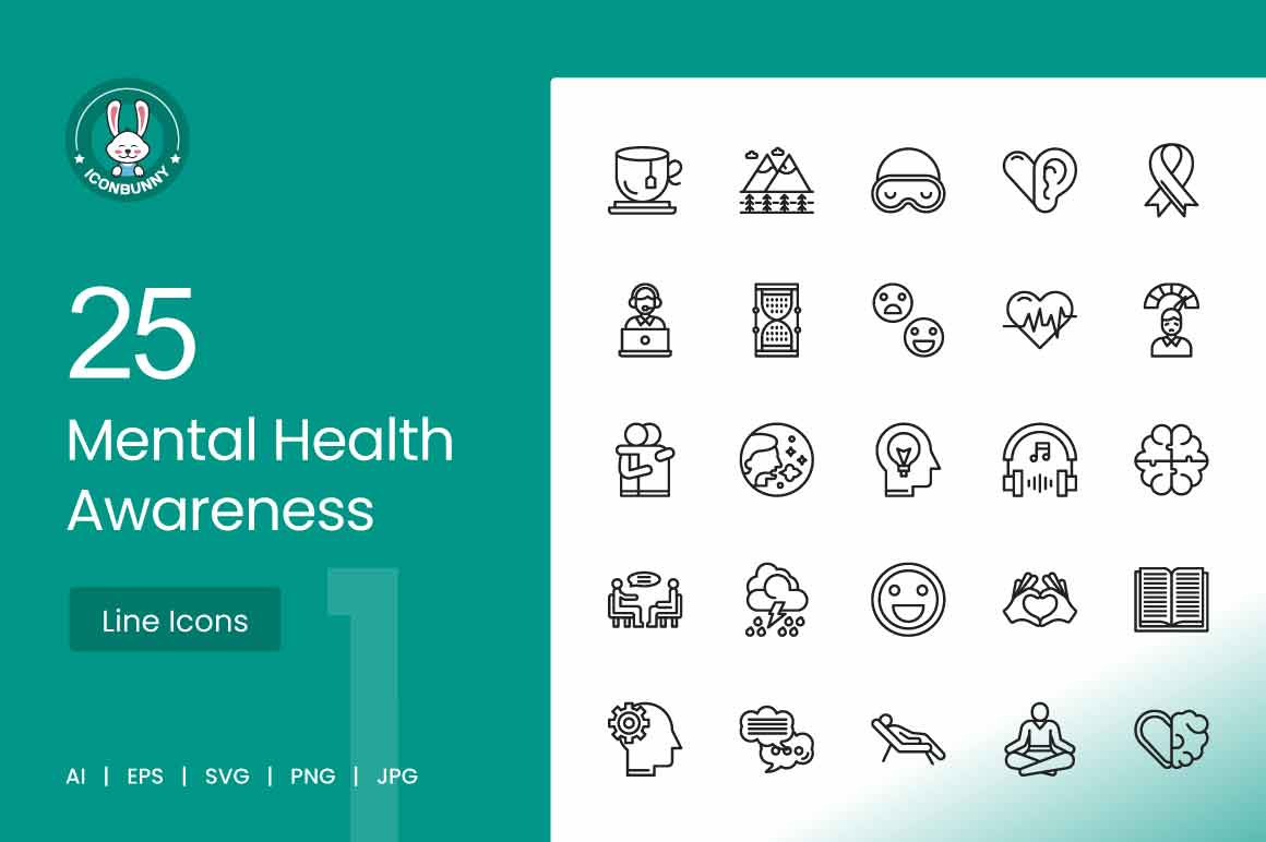 25 Mental Health Awareness Line Icon, an Icon by IconBunny