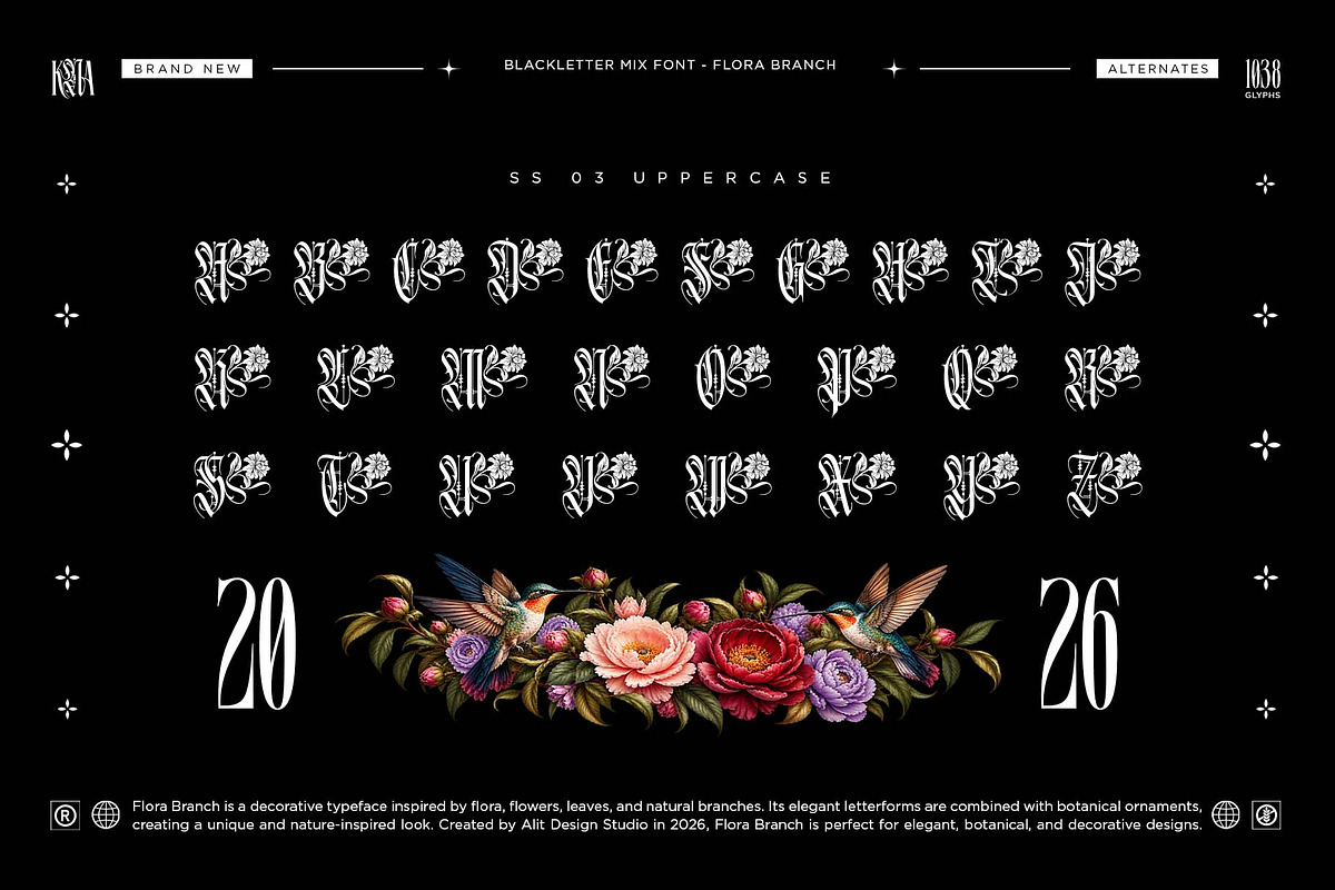 Flora Branch Typeface, a Blackletter Font by alit design (Photo 18 of 20)