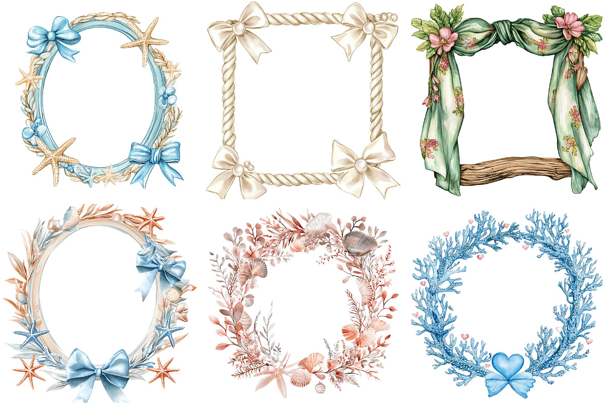 Coquette Coastal Summer Frame Bundle, an Illustration by Watercolor design (Photo 5 of 5)