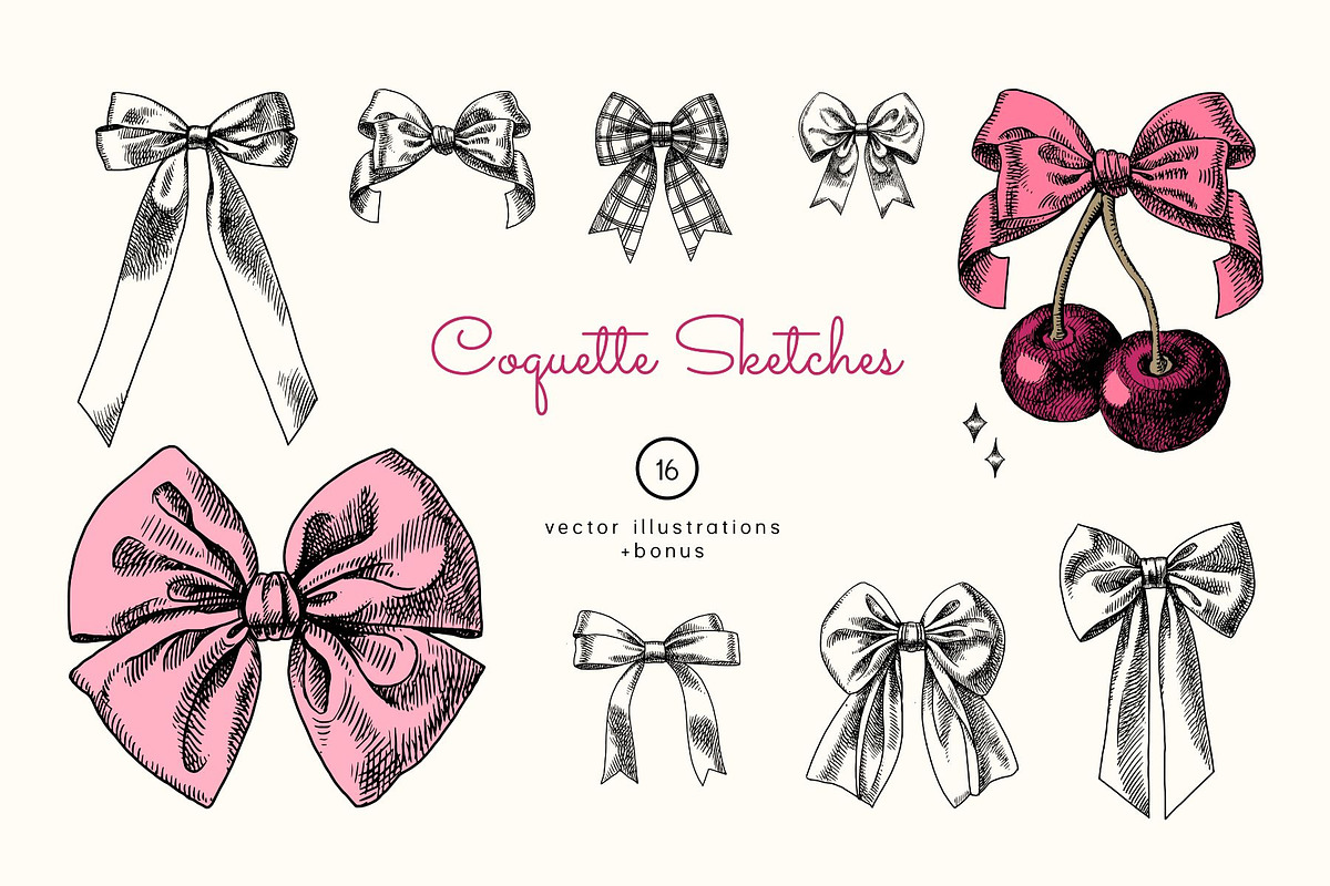 Coquette Bow Sketches, a Decorative Illustration by Elena Pimonova (Photo 1 of 10)