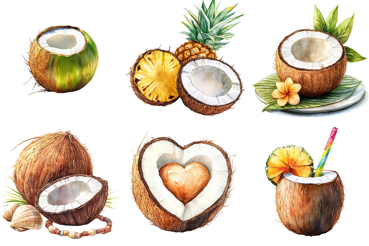 Summer Coconut Clipart Bundle, an Illustration by Pixels.Craft (Photo 7 of 7)