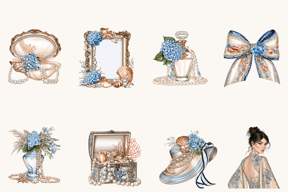Coastal Grandmillennial Clipart, an Object Illustration by BusyDaydesign (Photo 2 of 9)