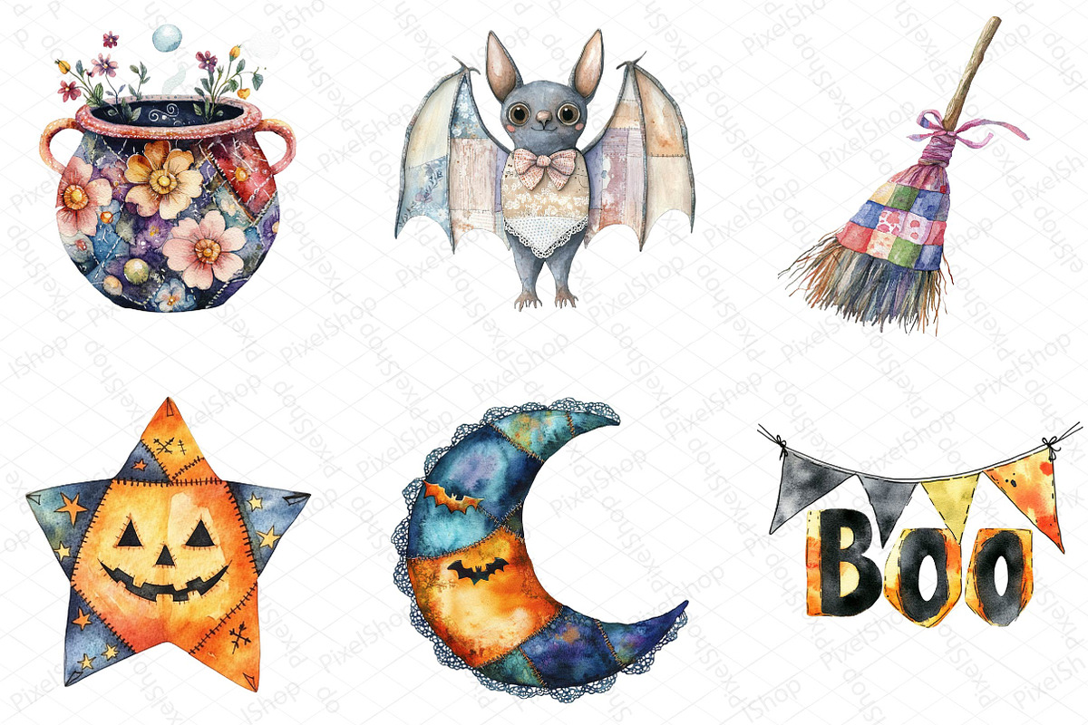 Halloween Patchwork Clipart Png, an Illustration by DreamPrint404 (Photo 4 of 5)