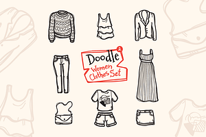 8 Doodle Icons. Women Clothes #2