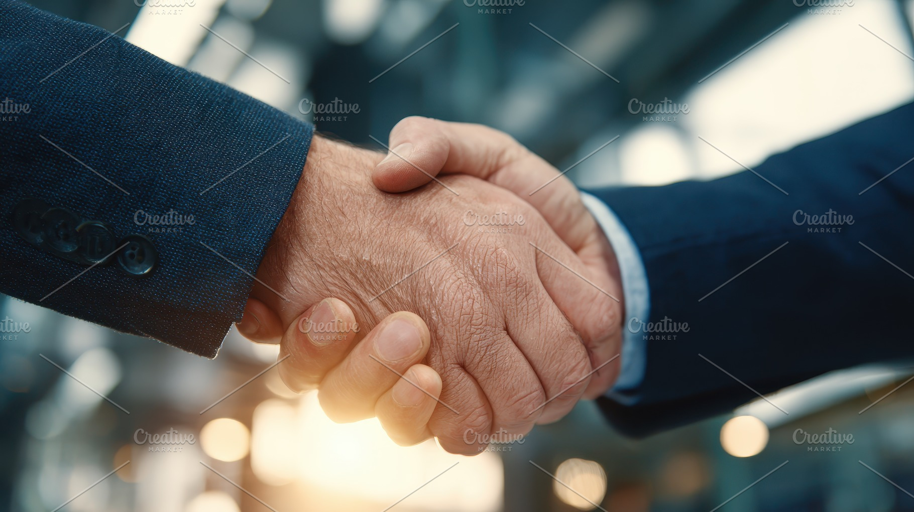 Businessmen shaking hands strong par, a Photo by Pixeness Studio