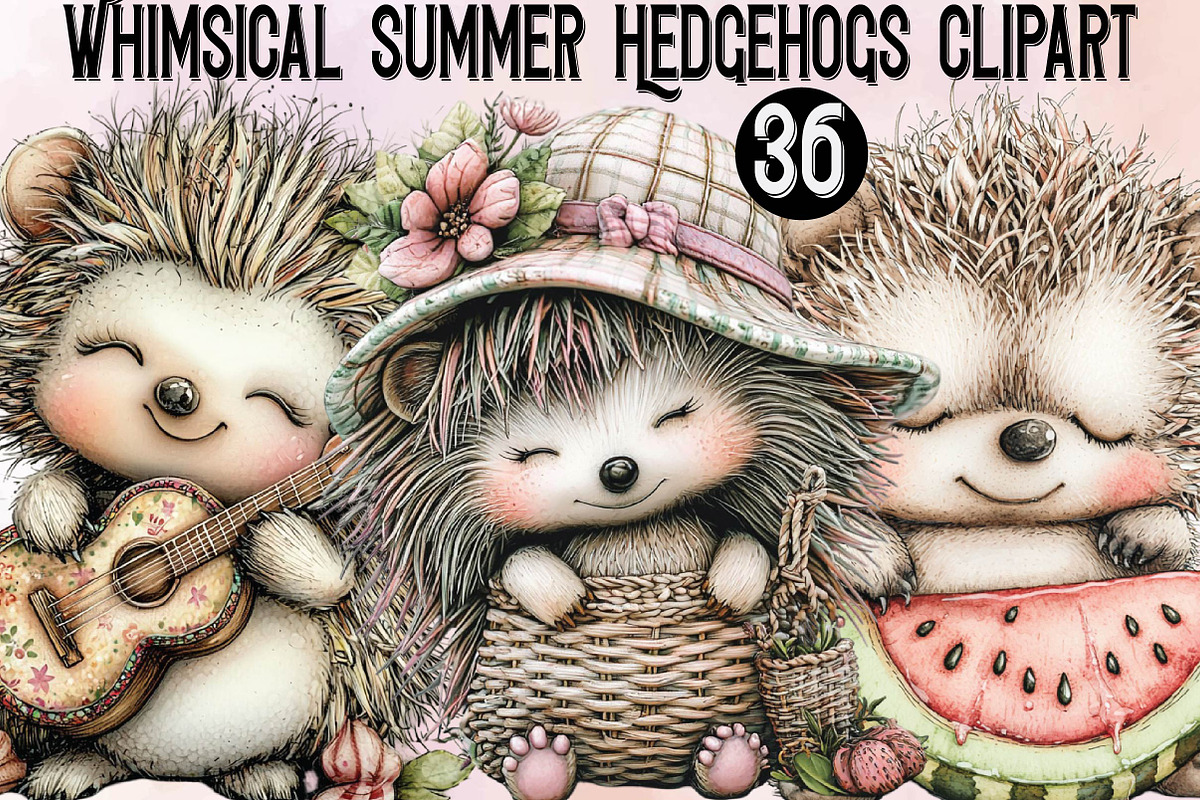 Whimsical Summer Hedgehogs Clipart, an Animal Illustration by SVGArt (Photo 1 of 9)