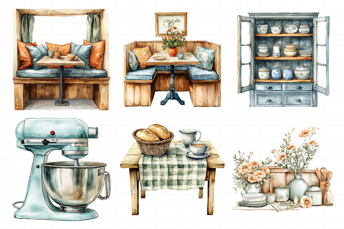 Watercolor Vintage Kitchen Clipart, an Illustration by Daily.Designs (Photo 6 of 7)