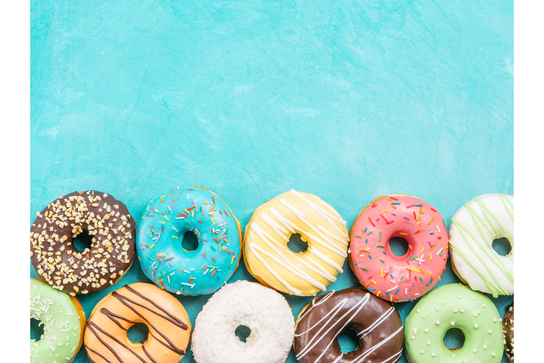 Donuts on blue background copy space top view stock photo containing ...