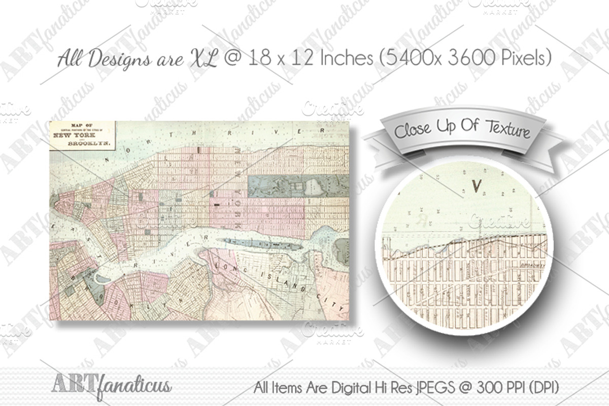XL MANHATTAN & AREA VINTAGE MAPS, an Illustration by Artfanaticus (Photo 3 of 4)