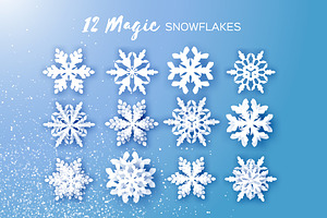 12 MAGIC SNOWFLAKES. Paper Cut Style