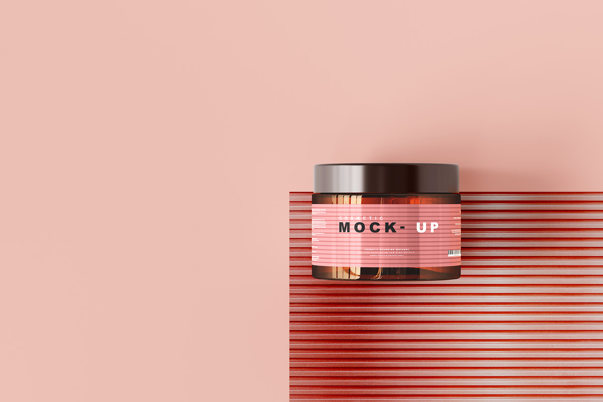 Amber Glass Cosmetic Jar Mockups, a Cups & Container Mockup by pmvch (Photo 26 of 26)