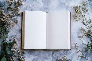 Mockup of open blank book, top view, a Background Photo by AlyaAnd