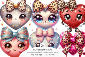 Glitter Pink Bow Heart Png, an Illustration by SinaCreation